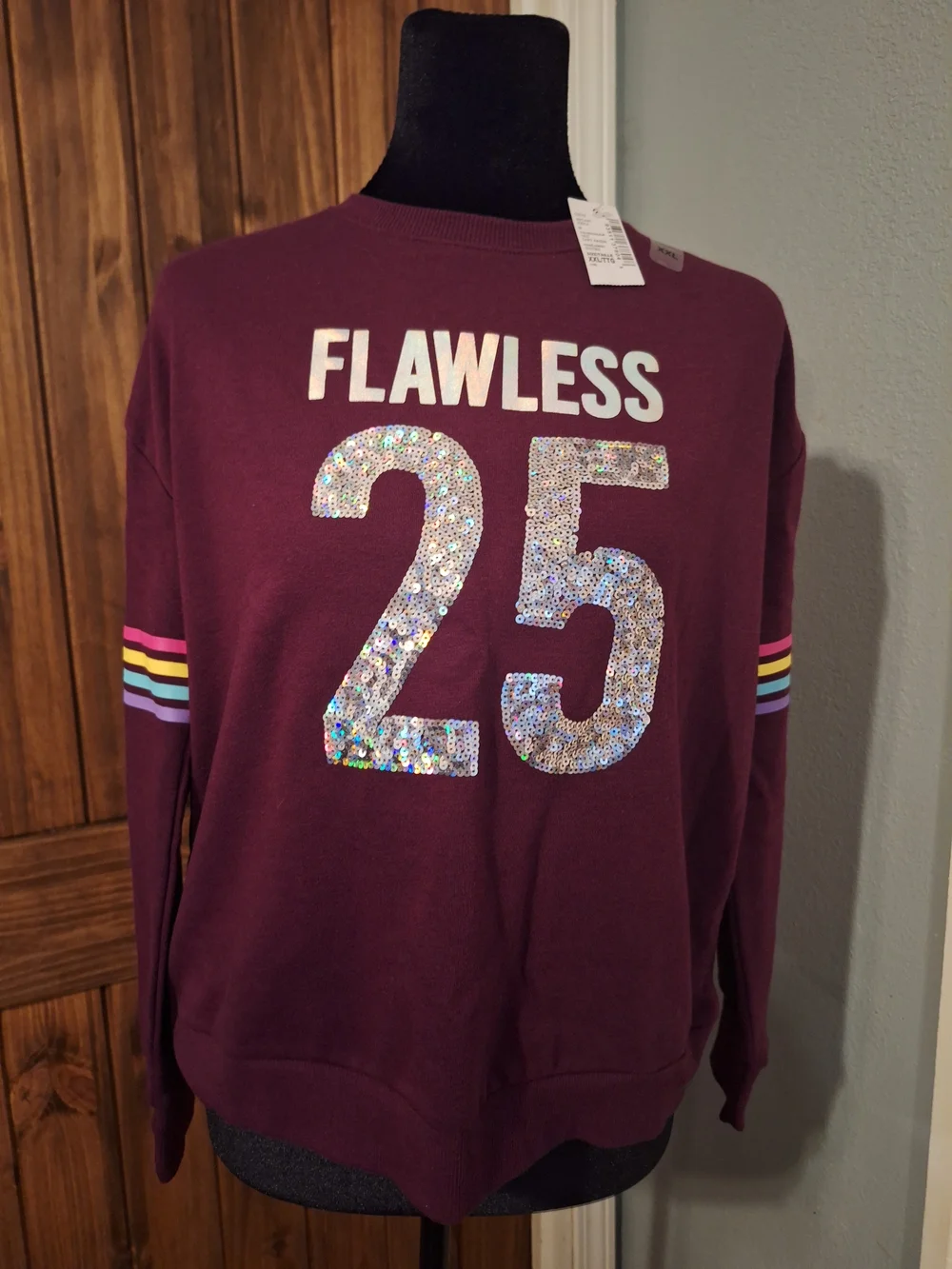 Flawless 25 Sequin Accent Girls Sweater - Burgundy NWT